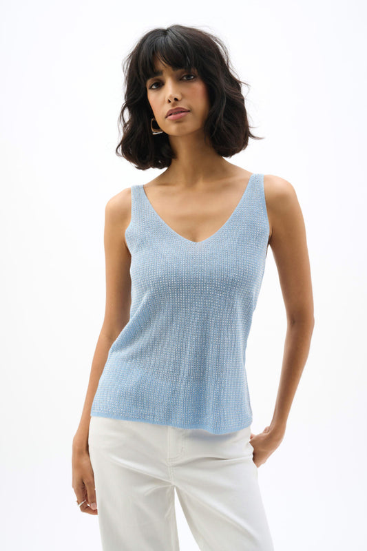 Joseph Ribkoff Metallic Knitted Camisole with Rhinestones Sky Blue 252915S26