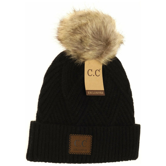 C.C Heathered Pom Beanie Black