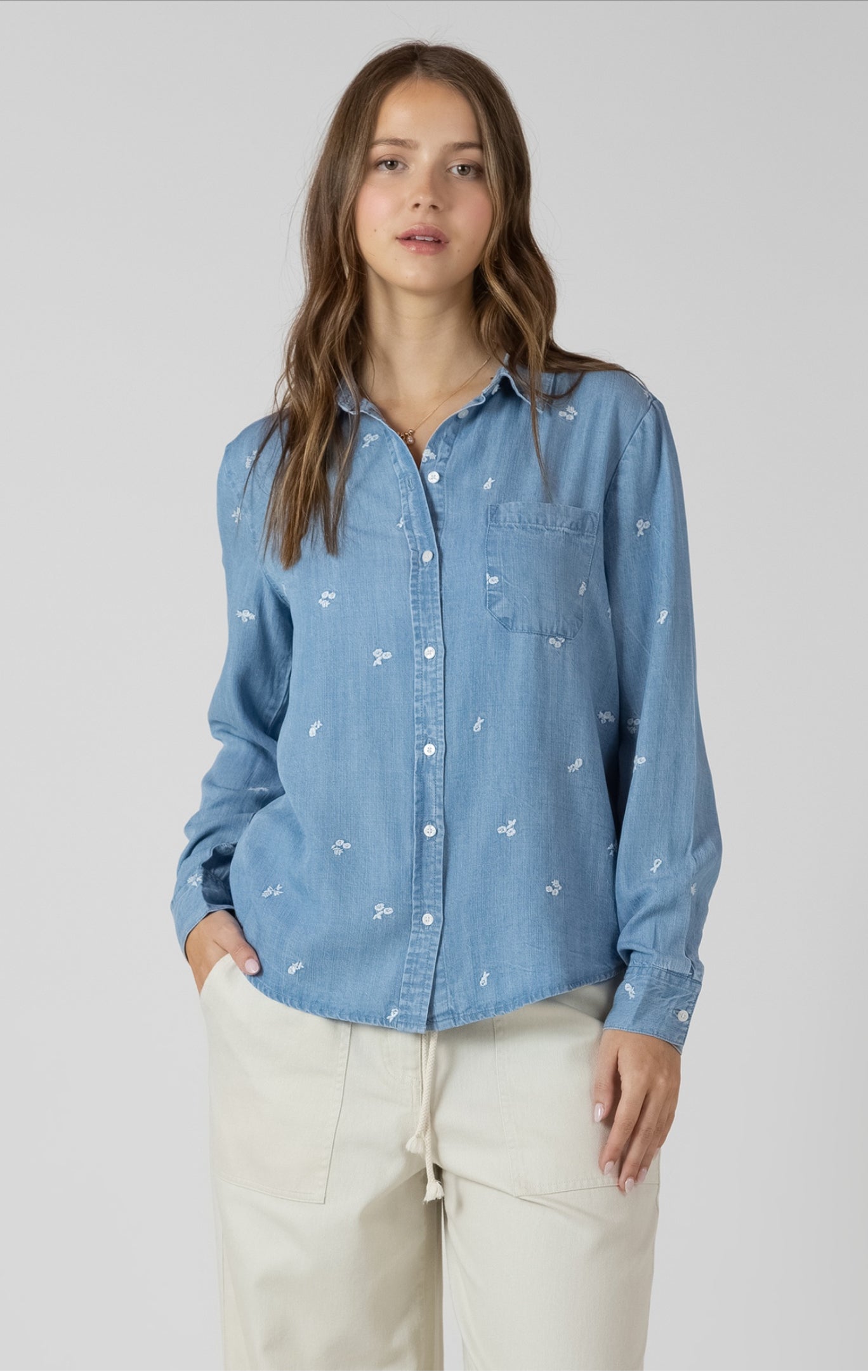 Dex Flower Embroidered Button Front Shirt