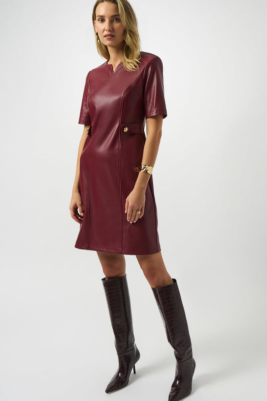 Joseph Ribkoff Leatherette A-Line Dress Merlot 253243