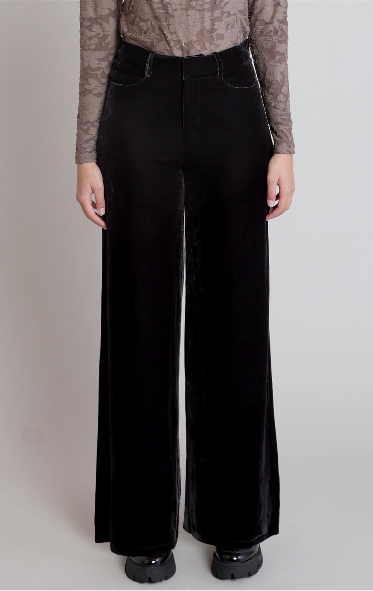 Dex Velvet Wide Leg Pants Black