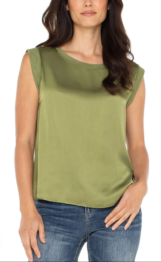 Liverpool Sleeveless Woven Top Artichoke