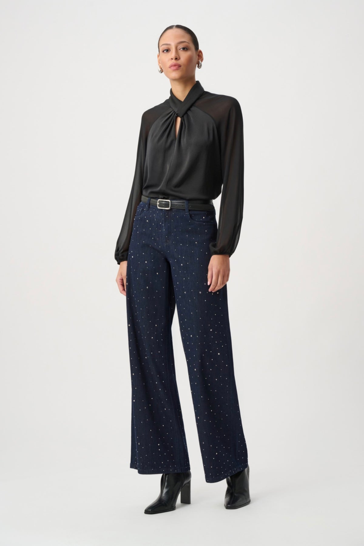 Joseph Ribkoff Classic Rhinestone Wide-Leg Jeans 254921W26