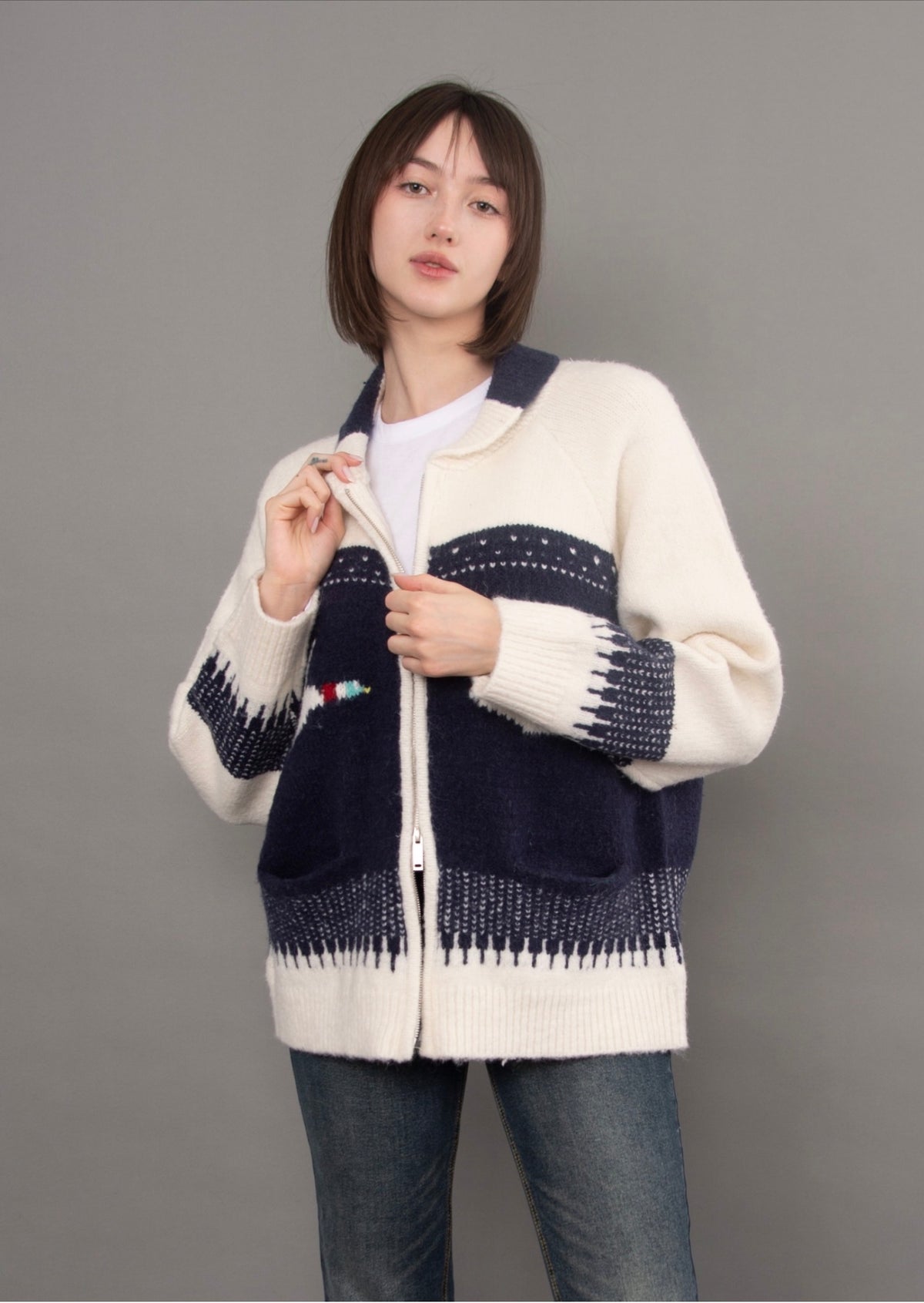 RD Style Taji Shawl Neck Zip Up Cardigan