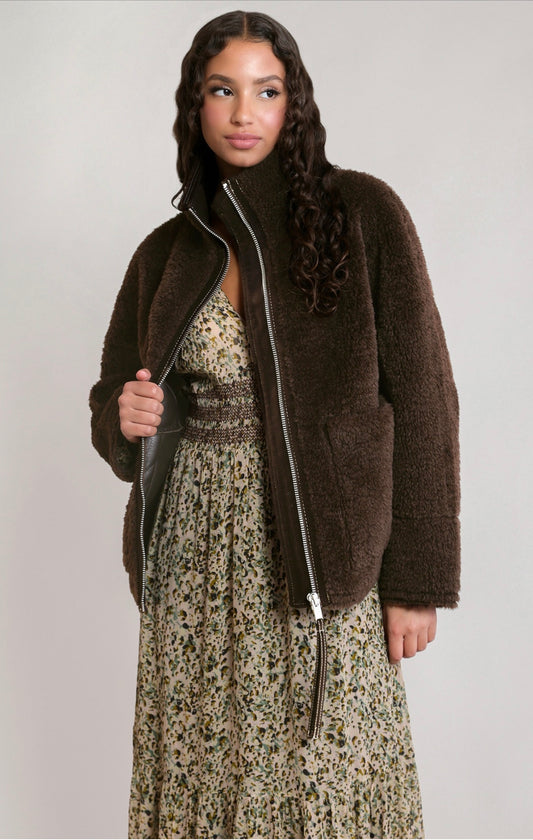 Dex Faux Shearling Jacket Dark Brown