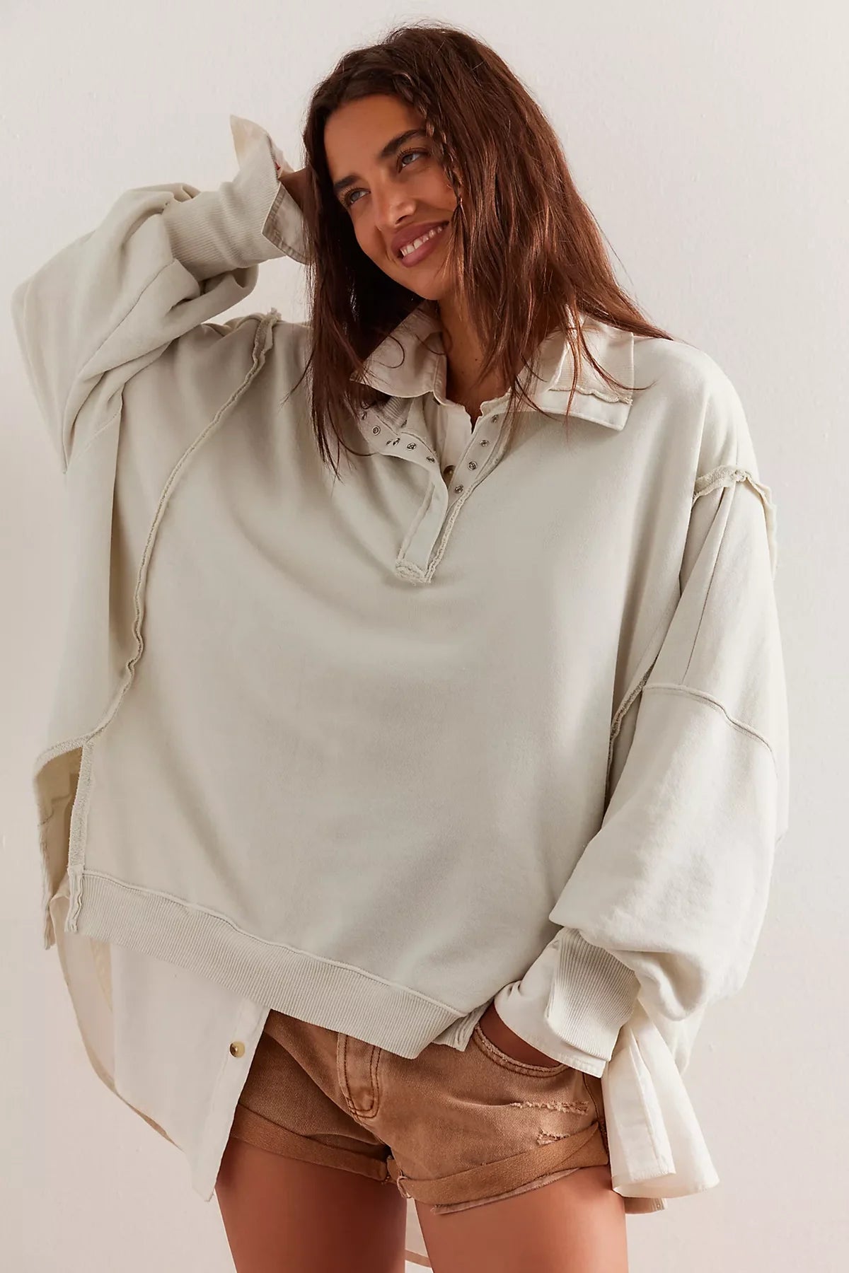 Free People Camden Henley Sweatshirt Grey Opal