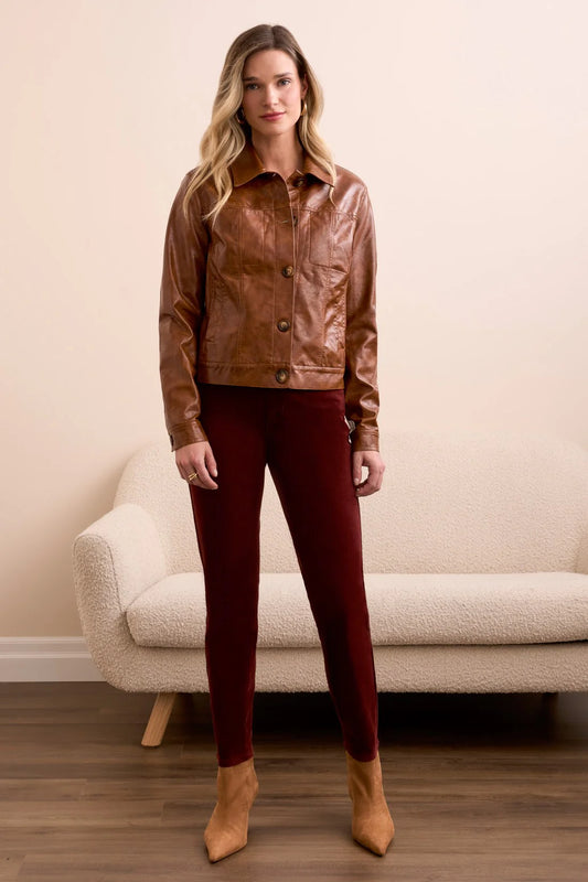 Tribal Faux Leather Button Up Jacket Ginger Spice
