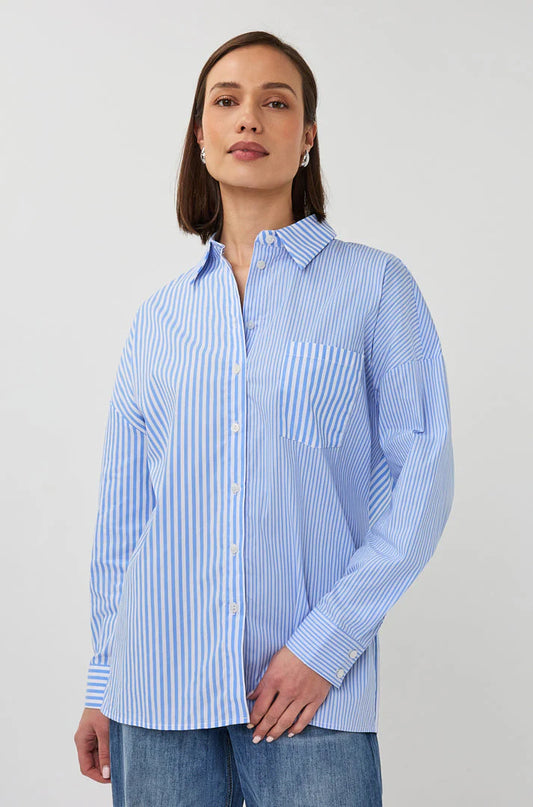 Esqualo Striped Button Up Blouse Blue