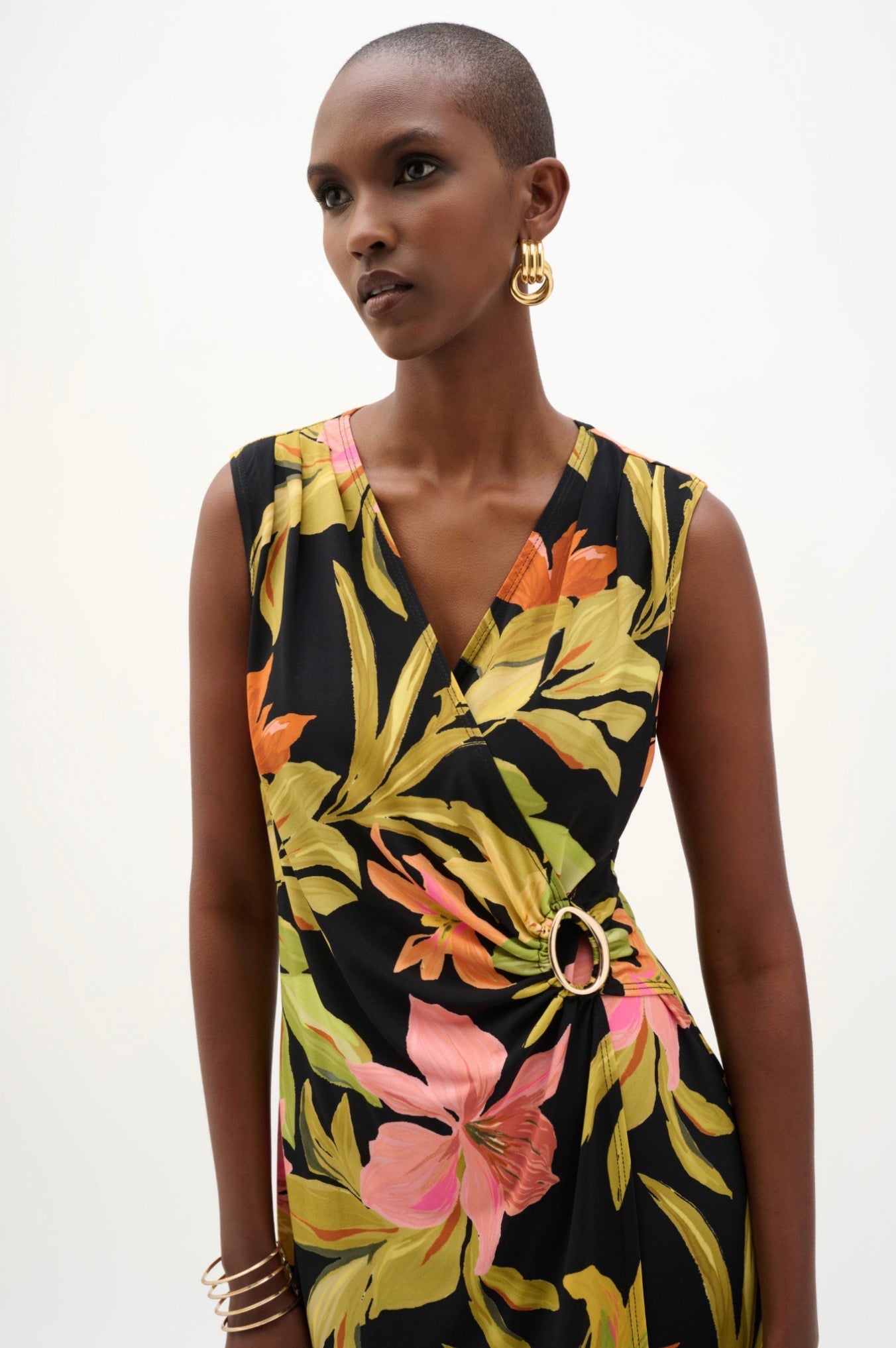 Joseph Ribkoff Silky Knit Tropical Print Wrap Dress 262108