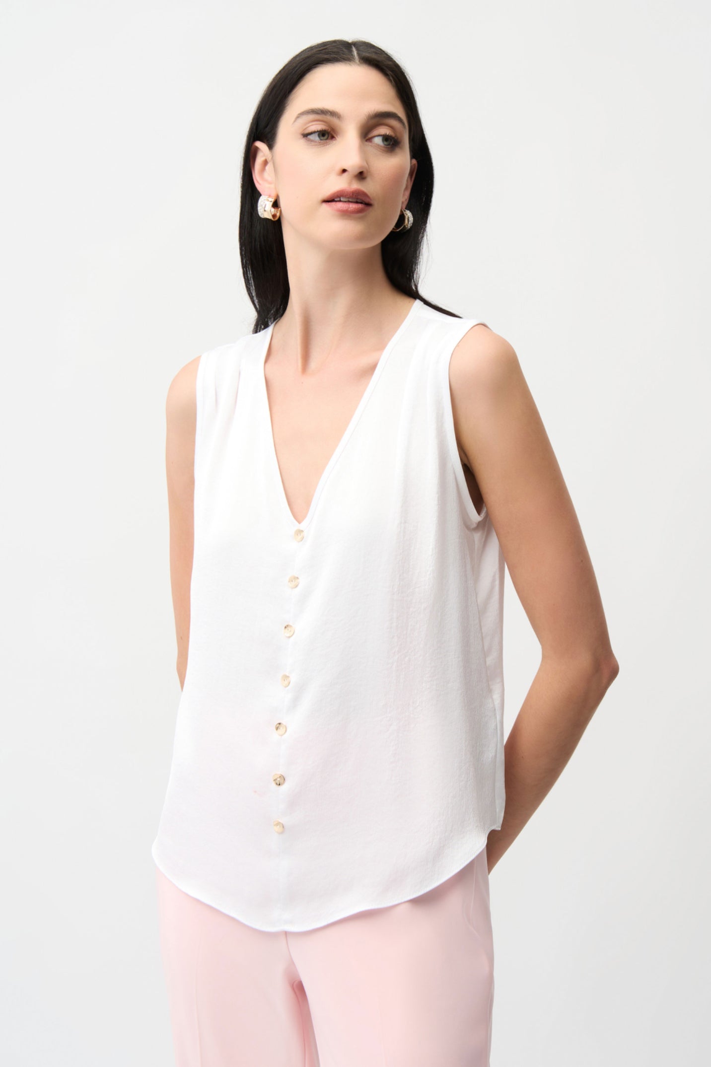 Joseph Ribkoff Recycled Satin Boxy Top With Gold Buttons 261249