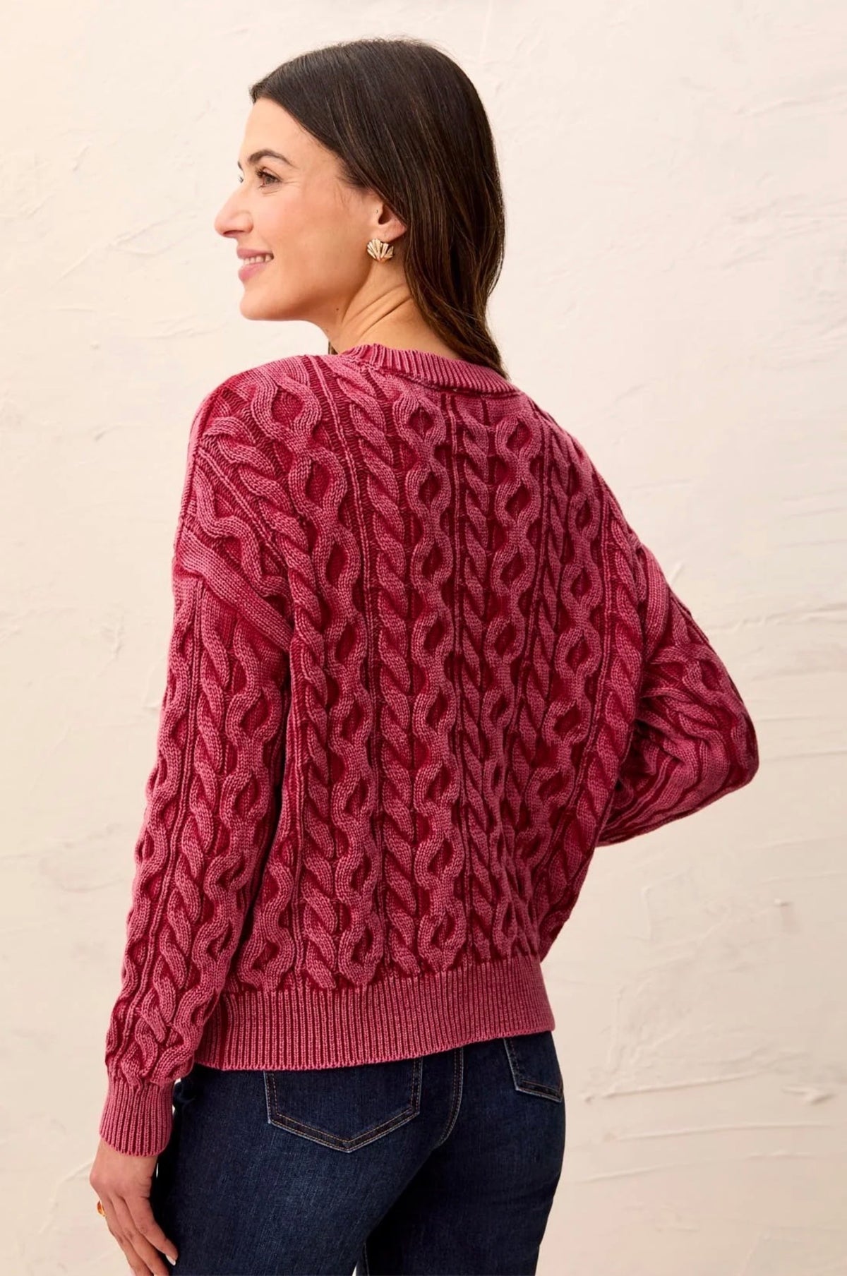 Tribal Cable Knit Crewneck Sweater Pinot