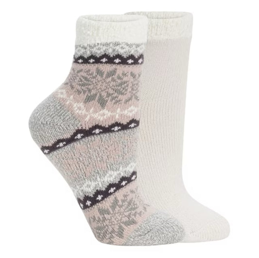 Lemon Snow Day Double Layer Crew Socks 2 Pack Pink