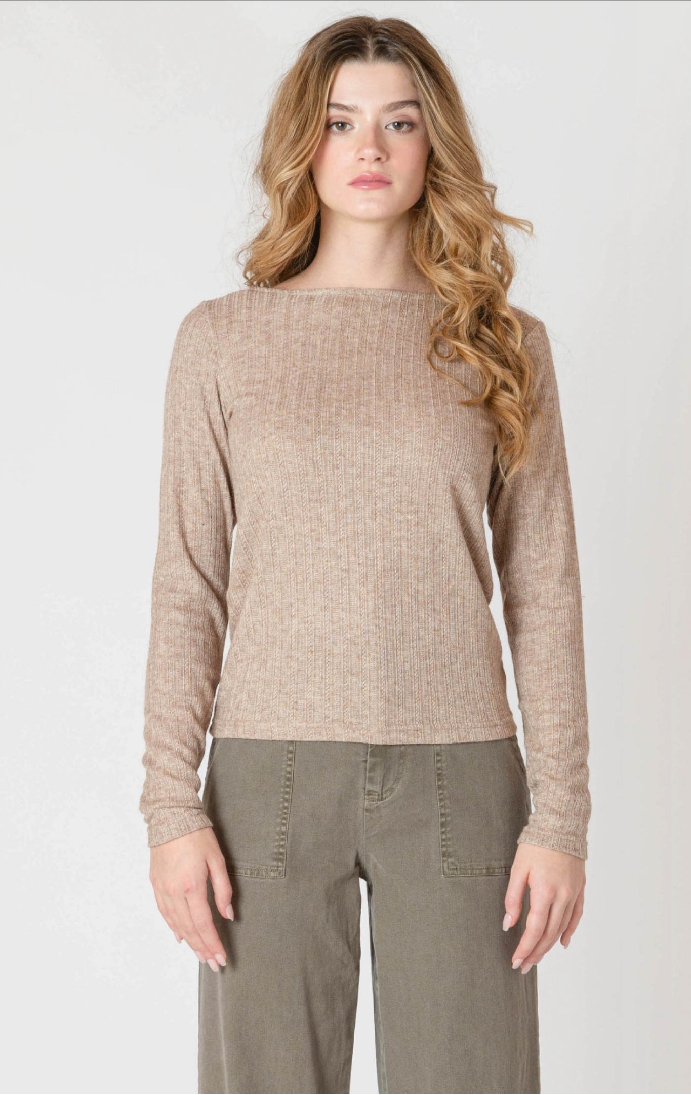 Room 34 Boatneck Textired Top Heather Taupe