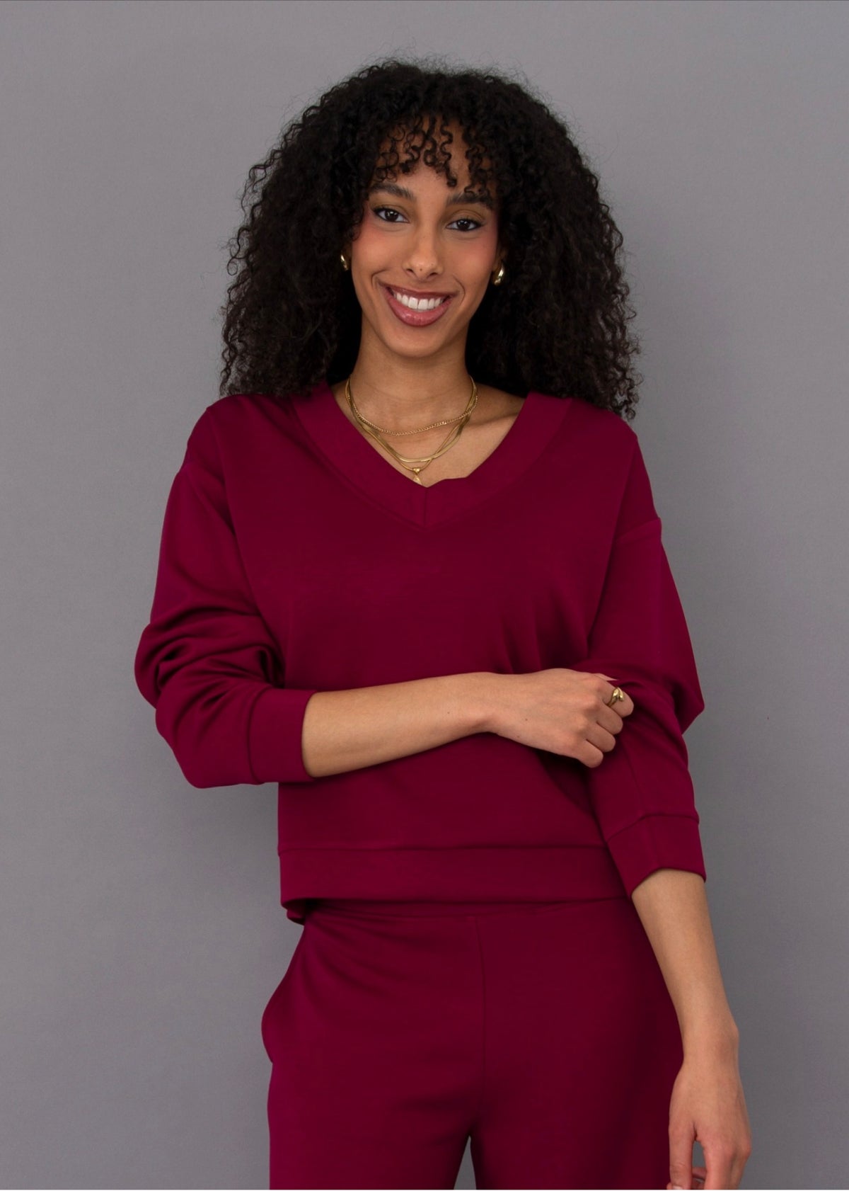RD Style Vy Soft Knit V-Neck Pullover Cranberry