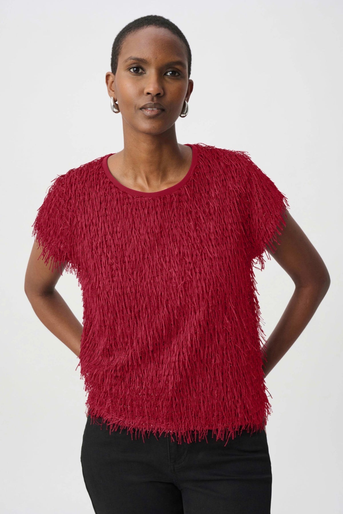 Joseph Ribkoff Novelty Fringe Top Deep Cherry 264208