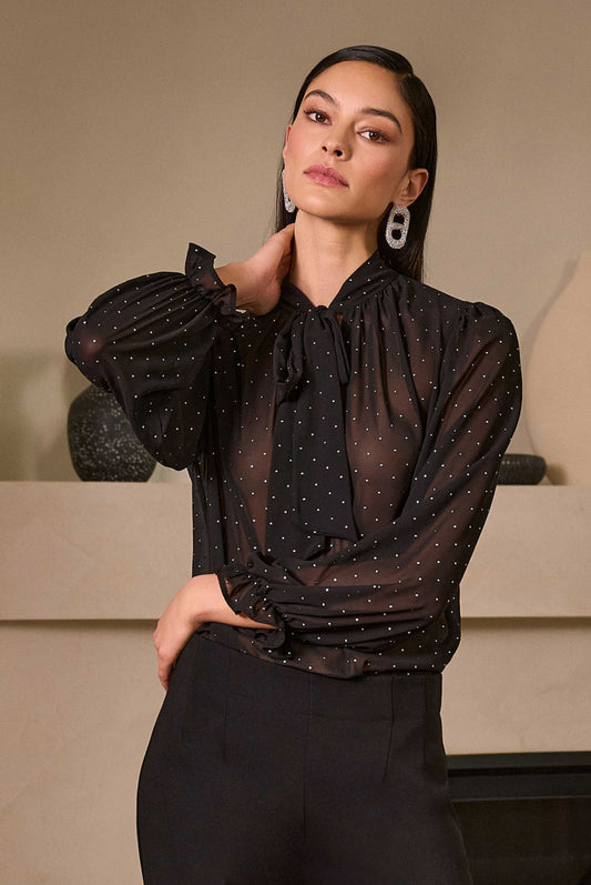 Joseph Ribkoff Dew Drop Chiffon Tie Neck Top 254200