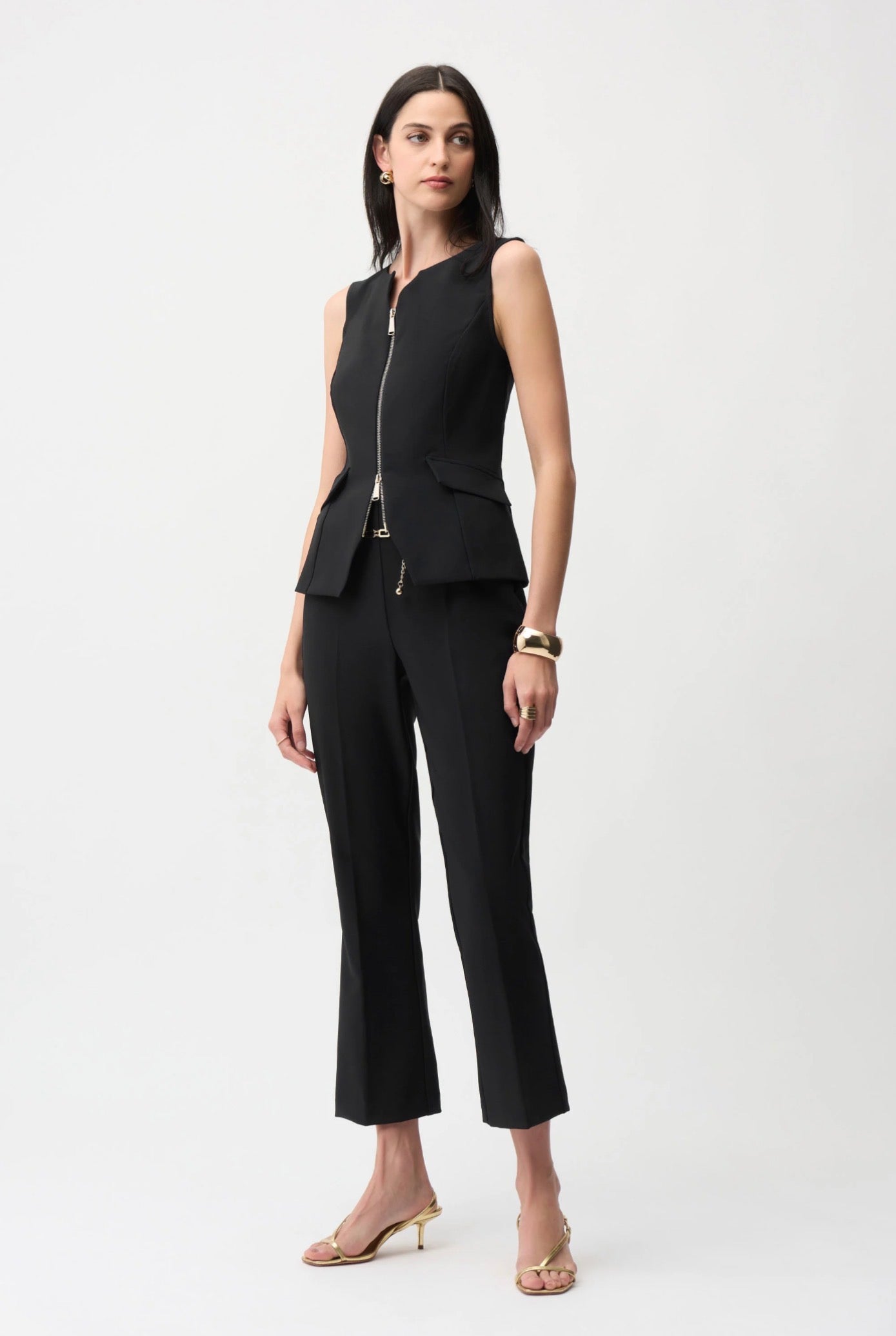 Joseph Ribkoff Lux Twill Pull-On Flare Pants With Chain Belt Black 261059