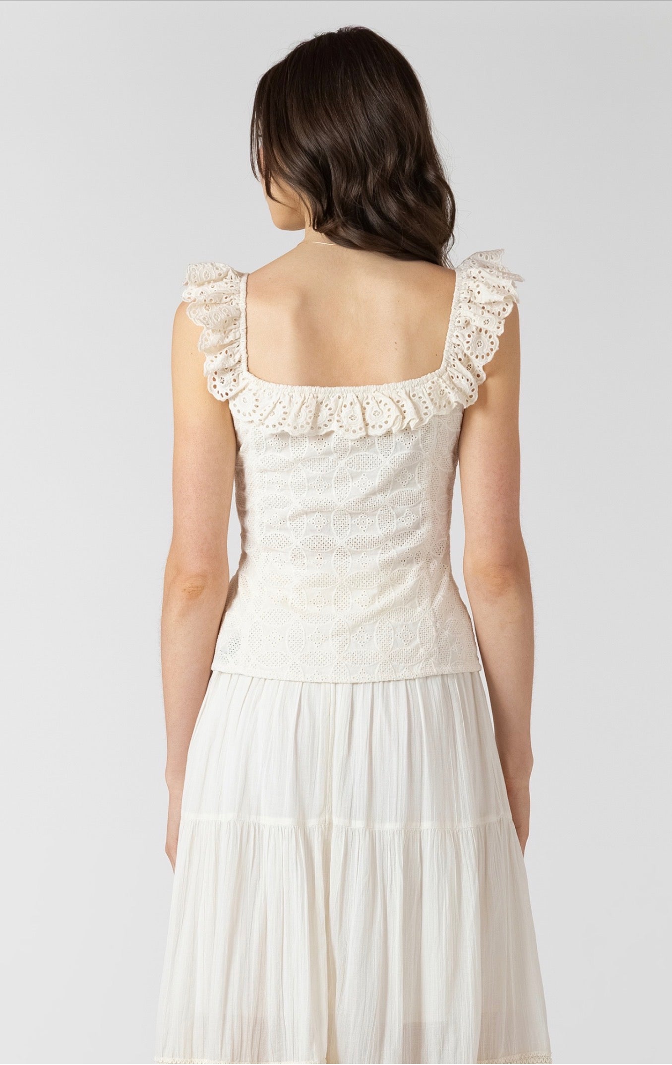 Dex Button Front Eyelet Tank Ecru