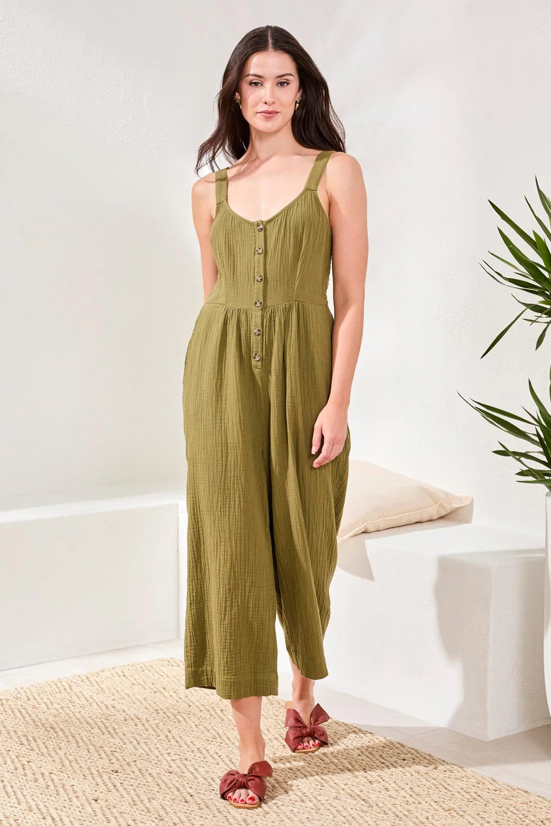 Tribal Crinkle Gauze Jumpsuit Rainforest