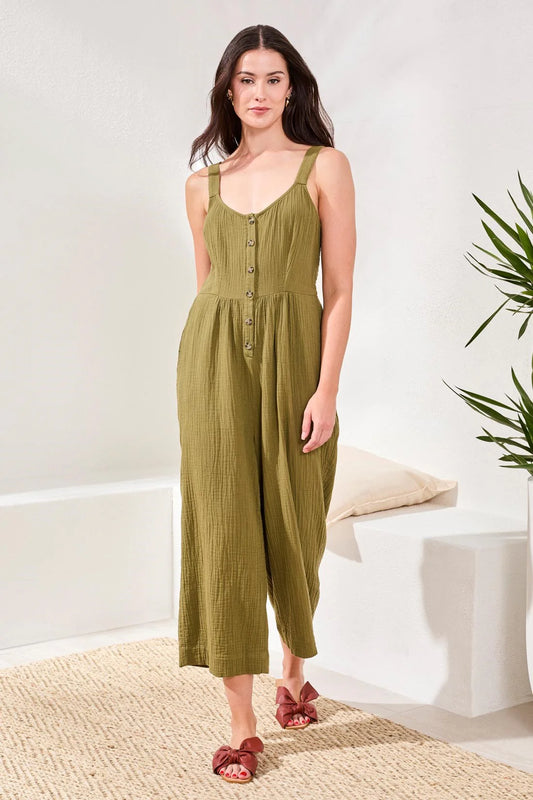 Tribal Crinkle Gauze Jumpsuit Rainforest