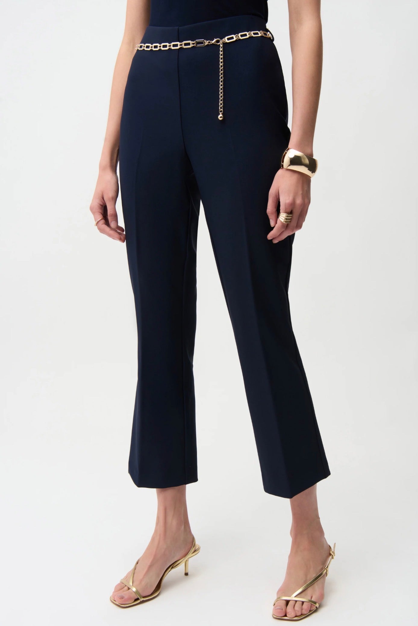 Joseph Ribkoff Lux Twill Pull-On Flare Pants With Chain Belt Midnight Blue 261059