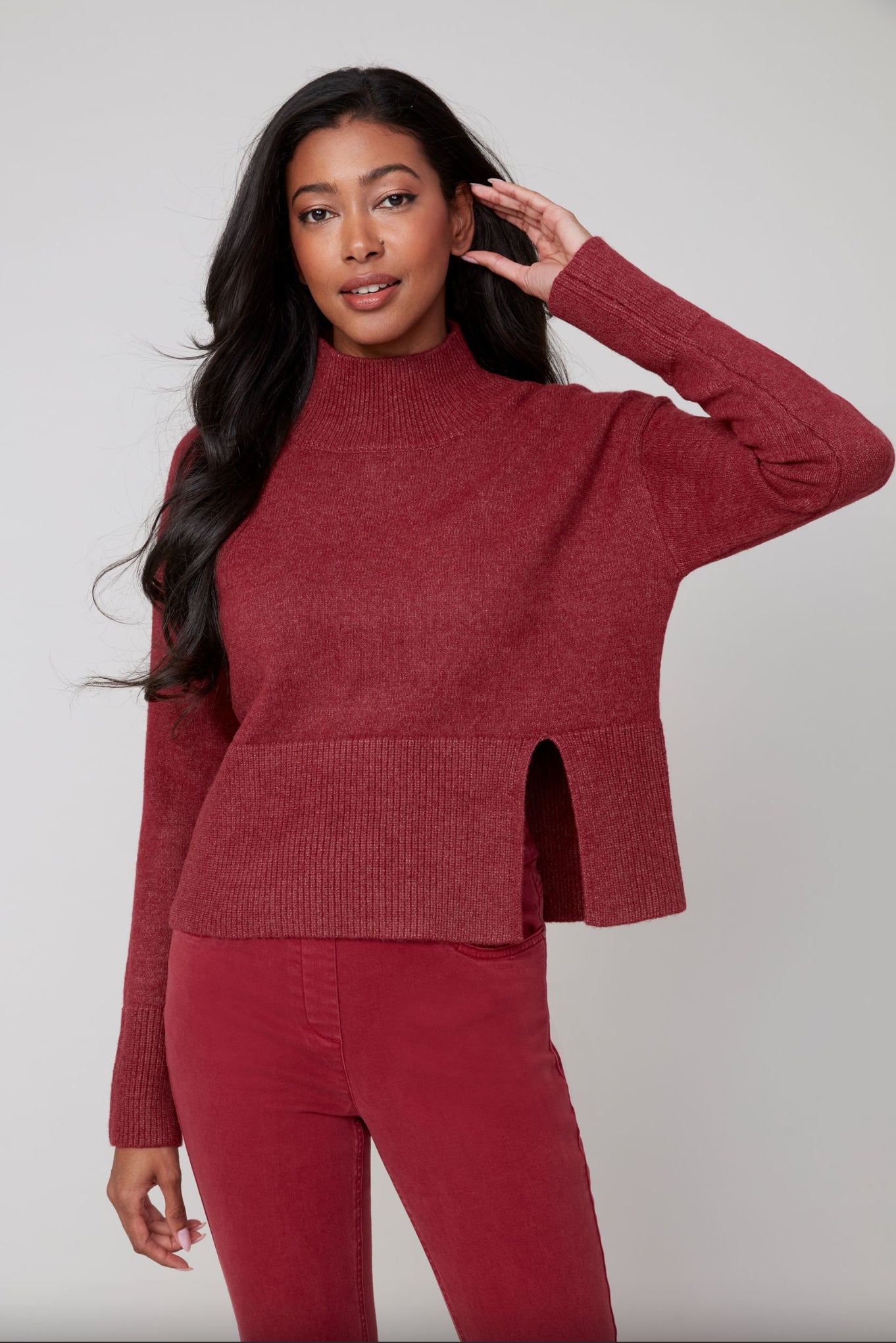 Renuar Cropped Slit Sweater Heather Porto