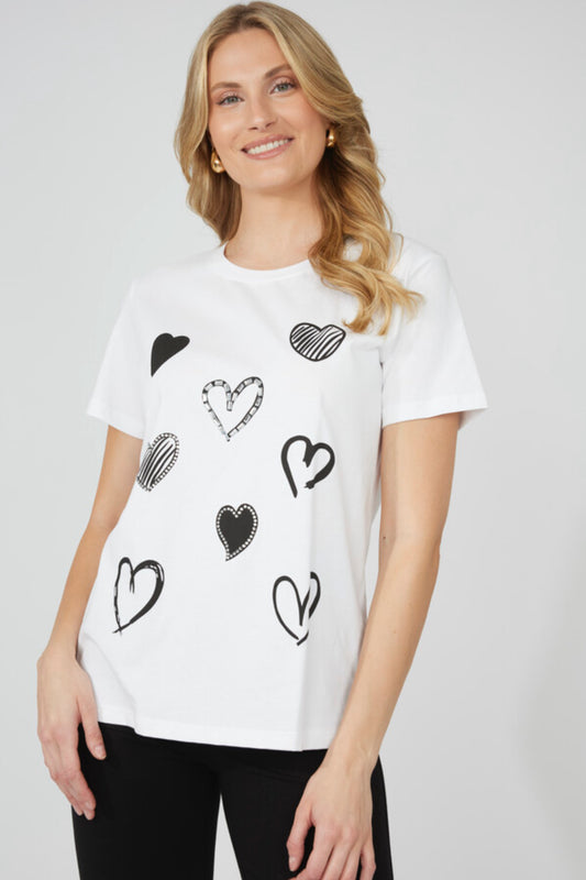 Frank Lyman Heart Print Crew Neck Pullover Style 251518