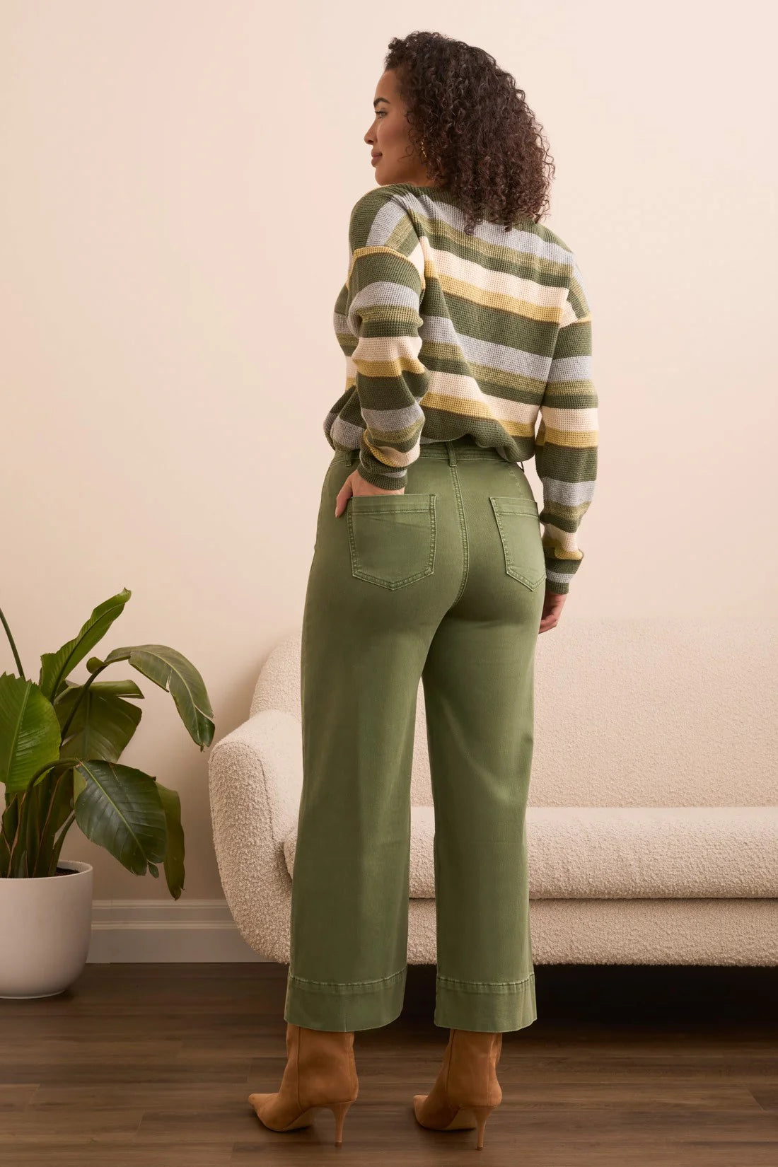 Tribal Stretch High Rise Palazzo Pants Chive