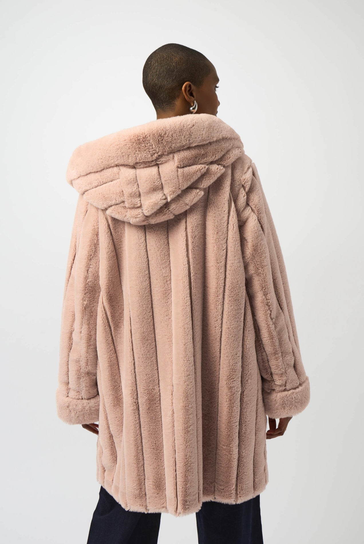 Joseph Ribkoff Faux Fur Reversible Hooded Coat Rosé 253926
