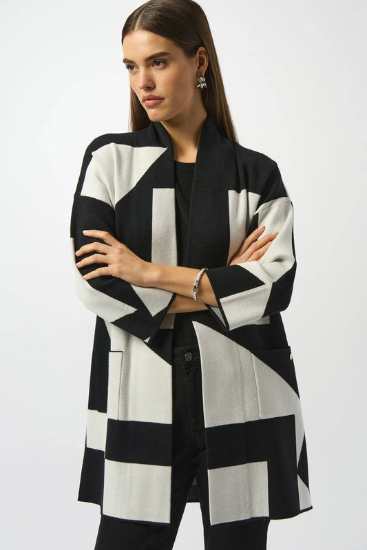 Joseph Ribkoff Jacquard Sweater Knit Colour-Block Cover-Up Coat 253901