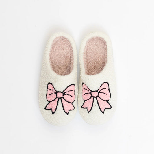 Lyla & Luxe Printed Sherpa Slides Pink Bow