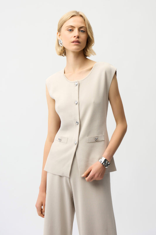 Joseph Ribkoff Viscose Blend Fitted Vest with Faux Welt Pockets 261938