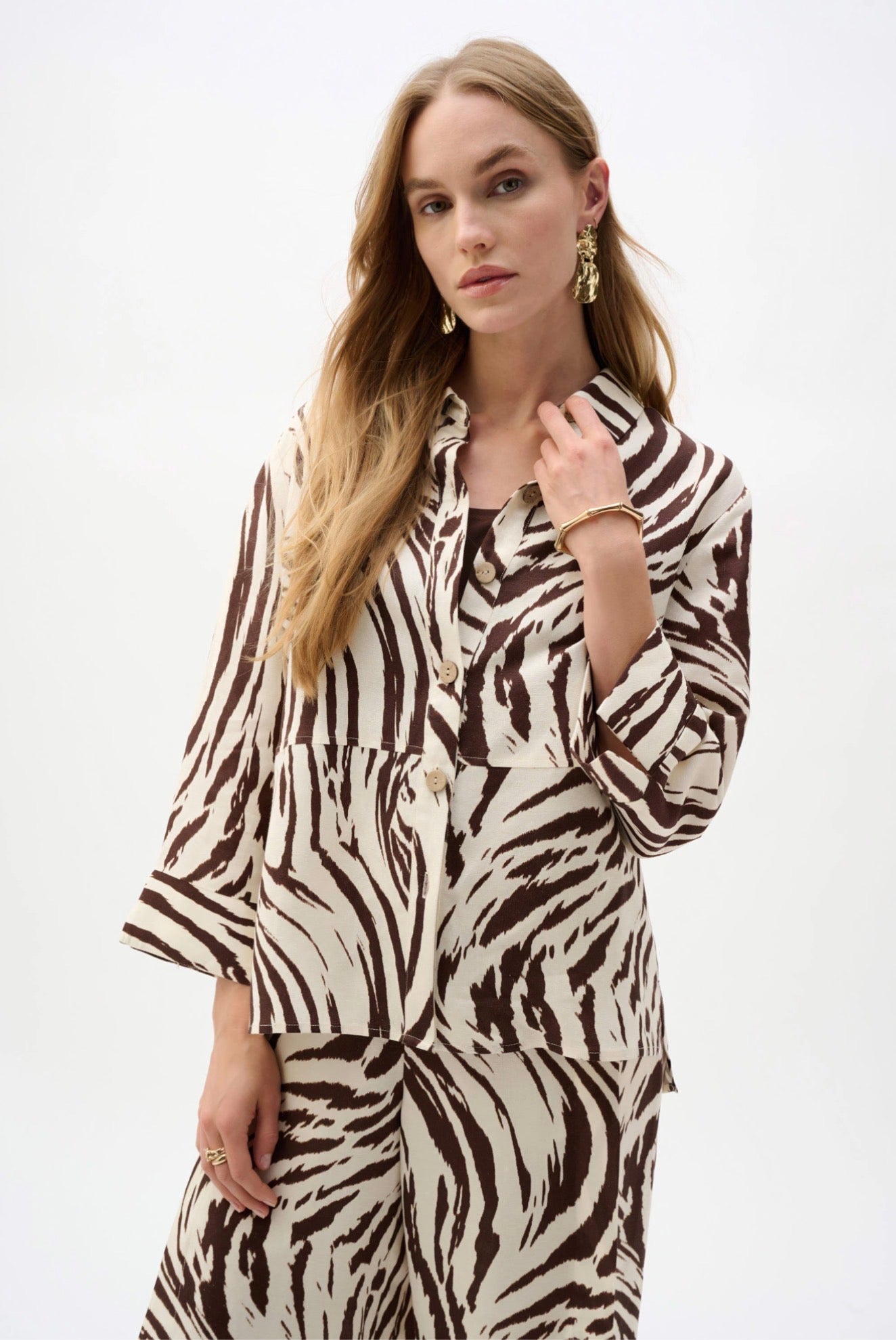 Joseph Ribkoff Linen Blend Animal Print A-Line Blouse 262943