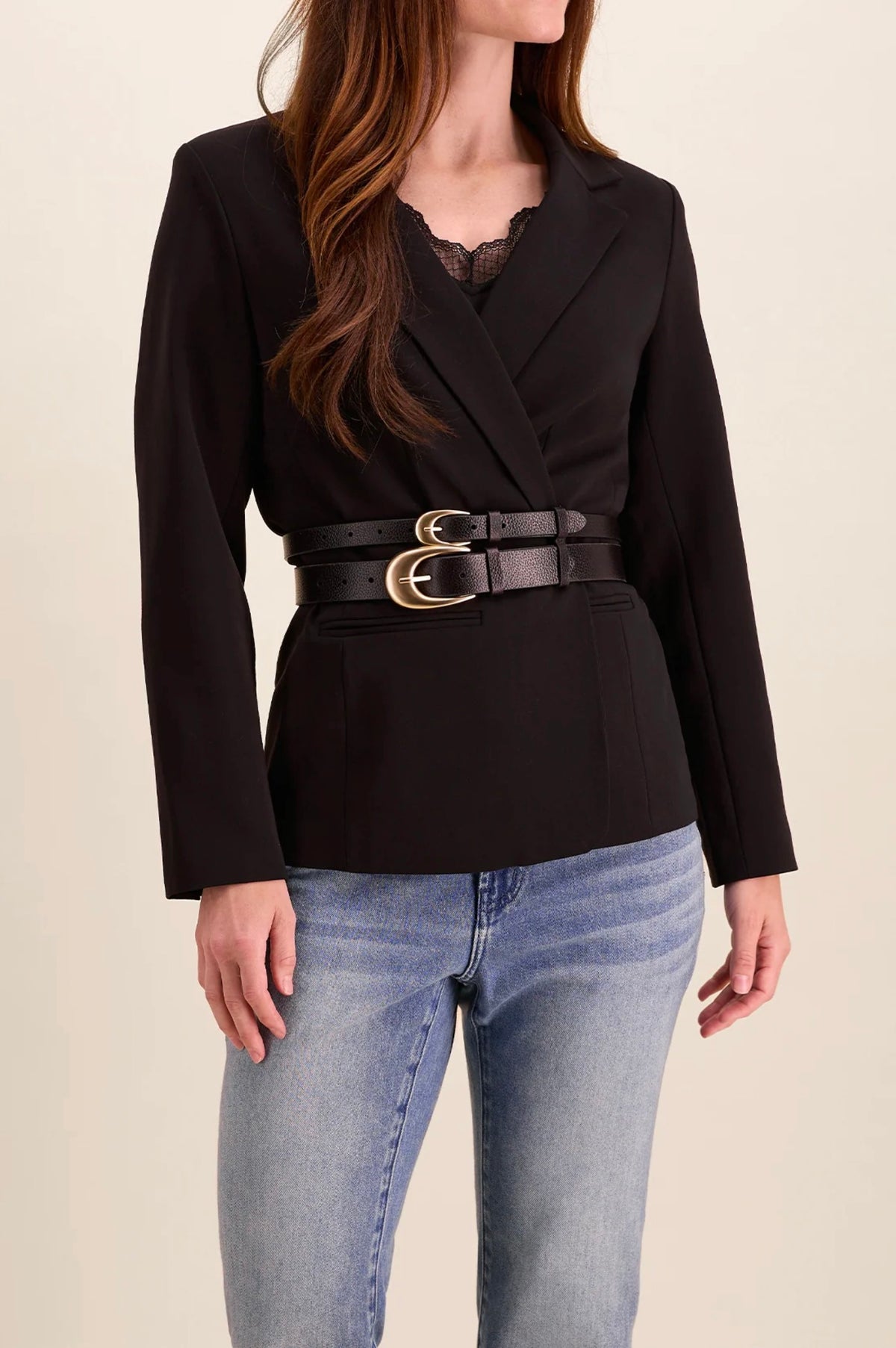 Tribal Lori Double Leather Belt Black/Gold