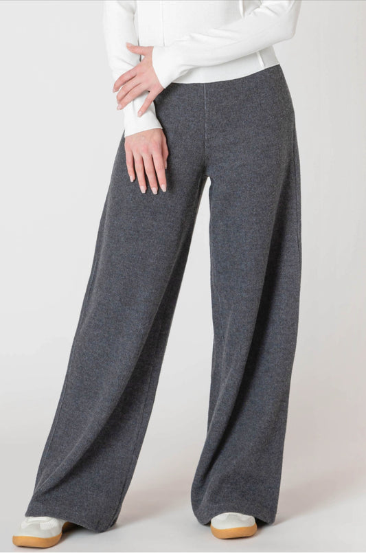 Room 34 Wide Leg Ribbed Pant Charcoal Heather