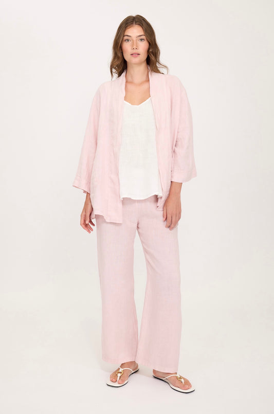 Pistache Linen Kimono Jacket Pink Mist