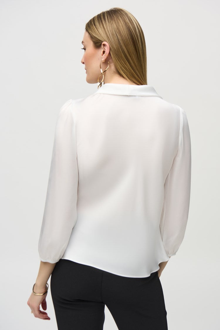 Joseph Ribkoff Satin Top with Bow Tie Neckline Vanilla 244077