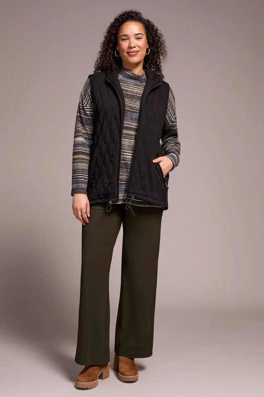 Tribal Quilted Soft Hooded Vest Black