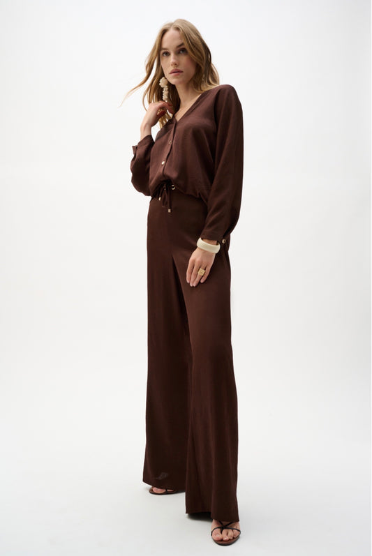Joseph Ribkoff Crushed Satin Wide Leg Pull-On Pants With Drawstring 262152