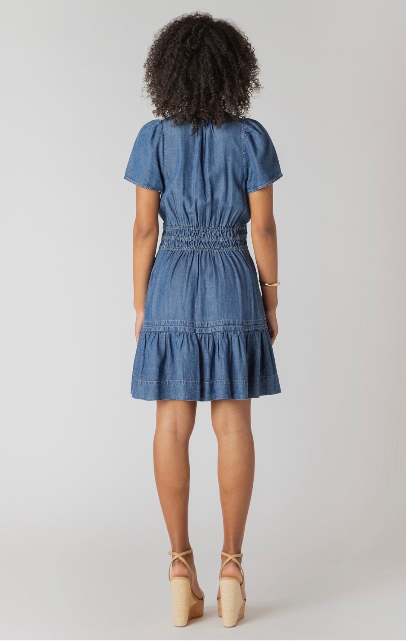 Room 34 Smocked Waist Tiered Mini Dress Indigo