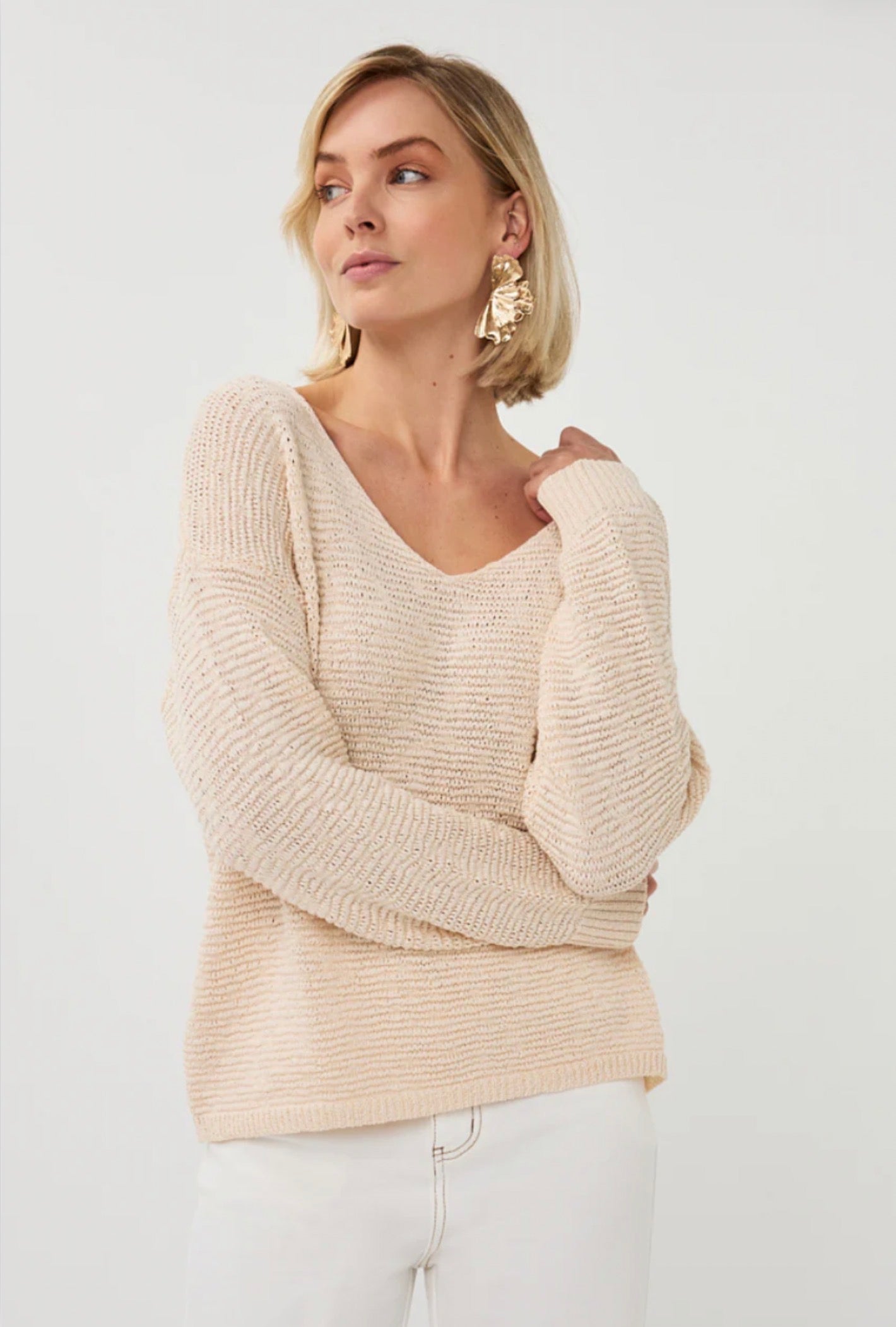 Esqualo V-Neck Knit Sweater Biscuit