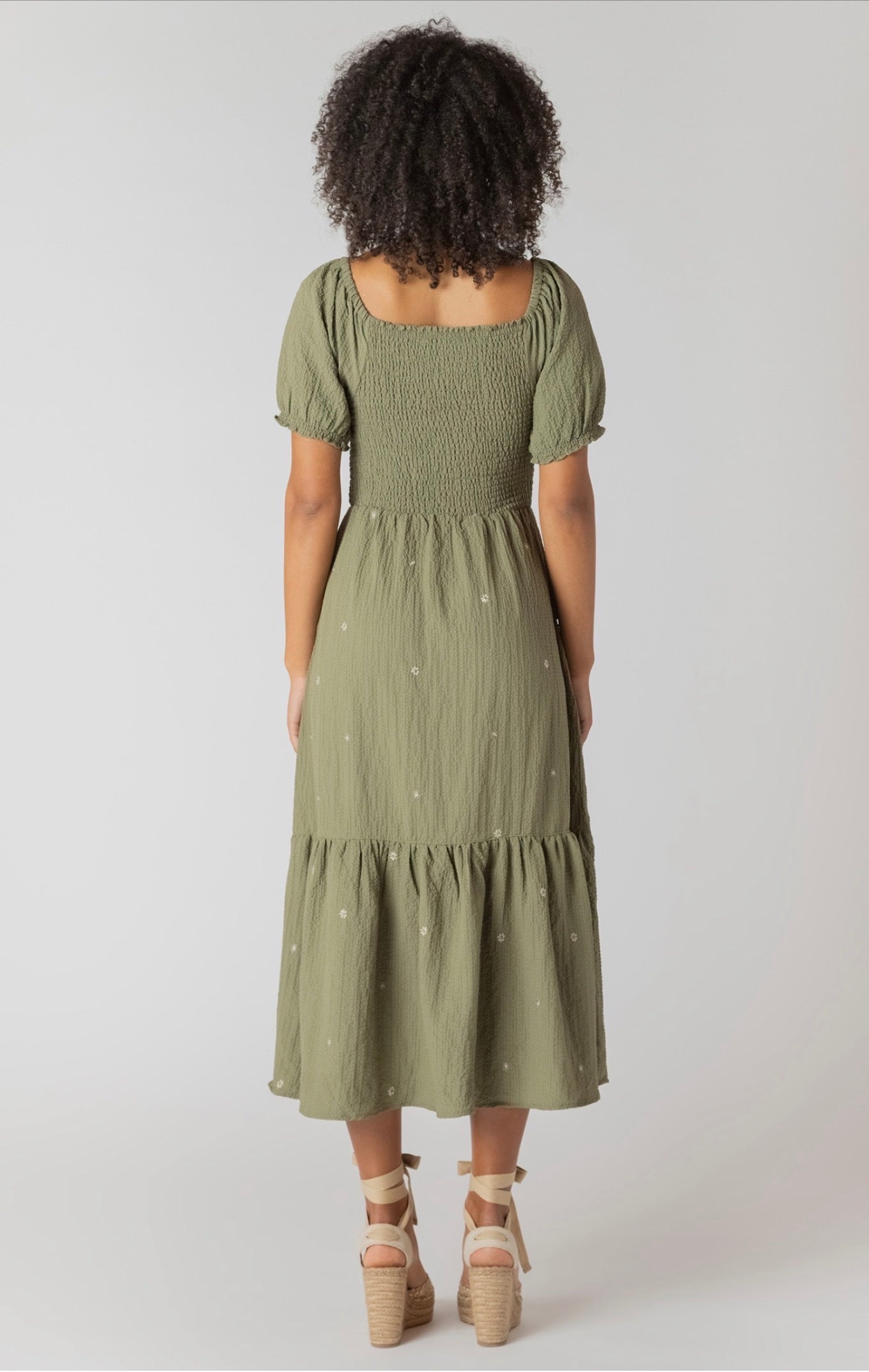 Room 34 Smocked Tiered Maxi Dress Sage