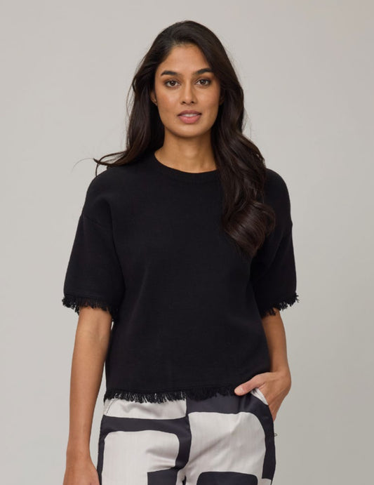 Pistache Fringe Detail Knit Sweater Black