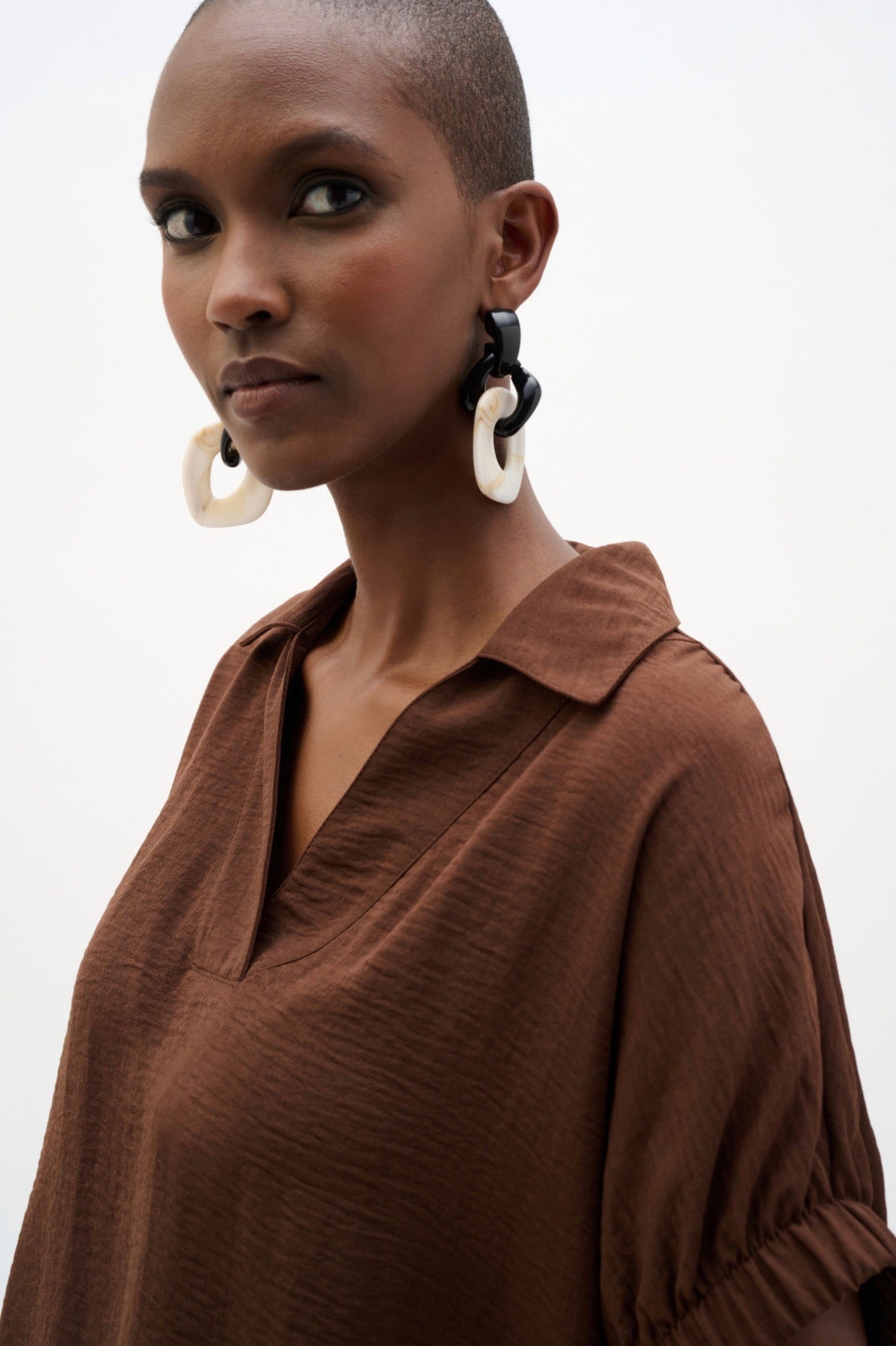 Joseph Ribkoff Woven Gauze Boxy Top With Shirred Sleeves 262078