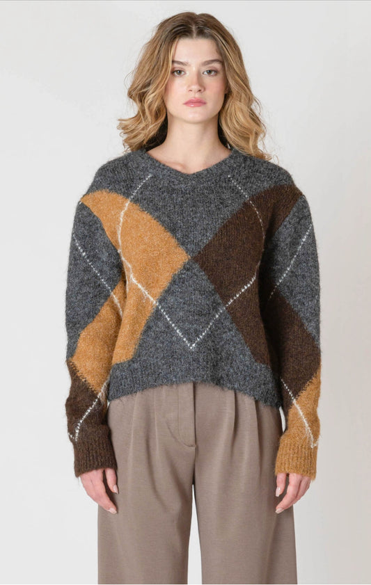 Room 34 V-Neck Patterned Sweater