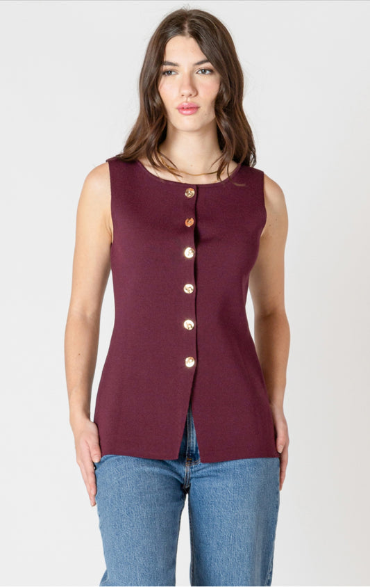 Black Tape Gold Button Vest Burgundy