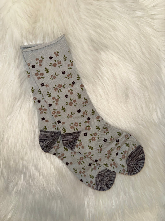 Lemon Super Soft Crew Socks Pink Flower