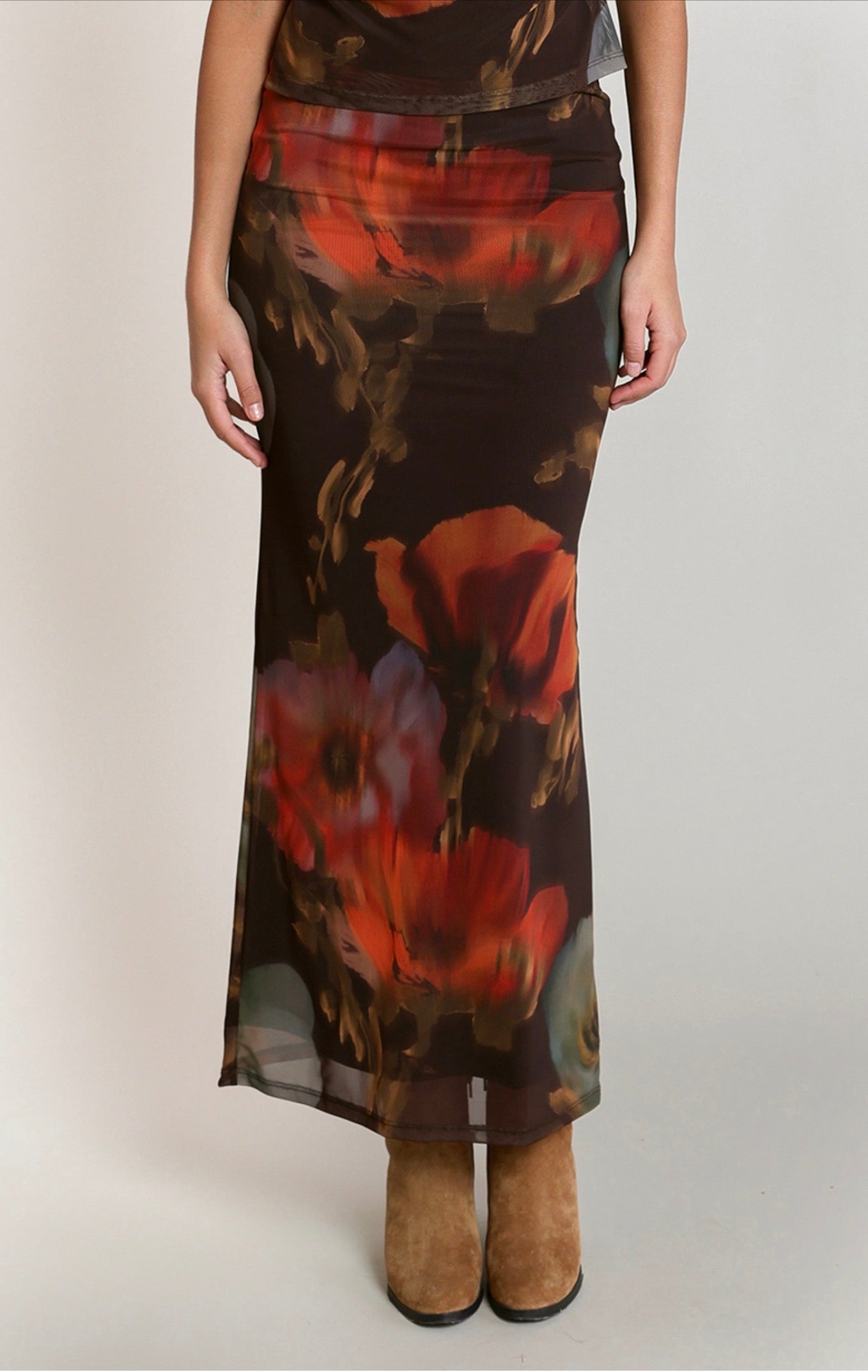 Dex Mesh Floral Maxi Skirt