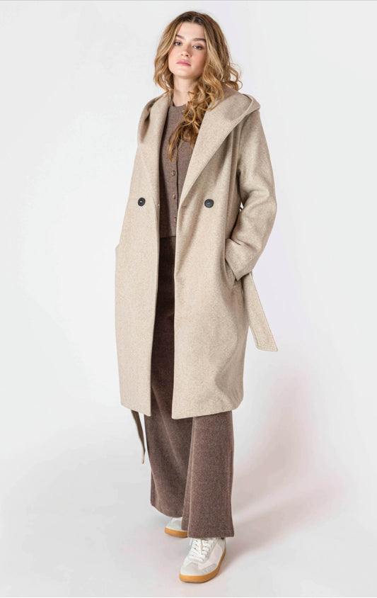 Room 34 Belted Hooded Coat Stone