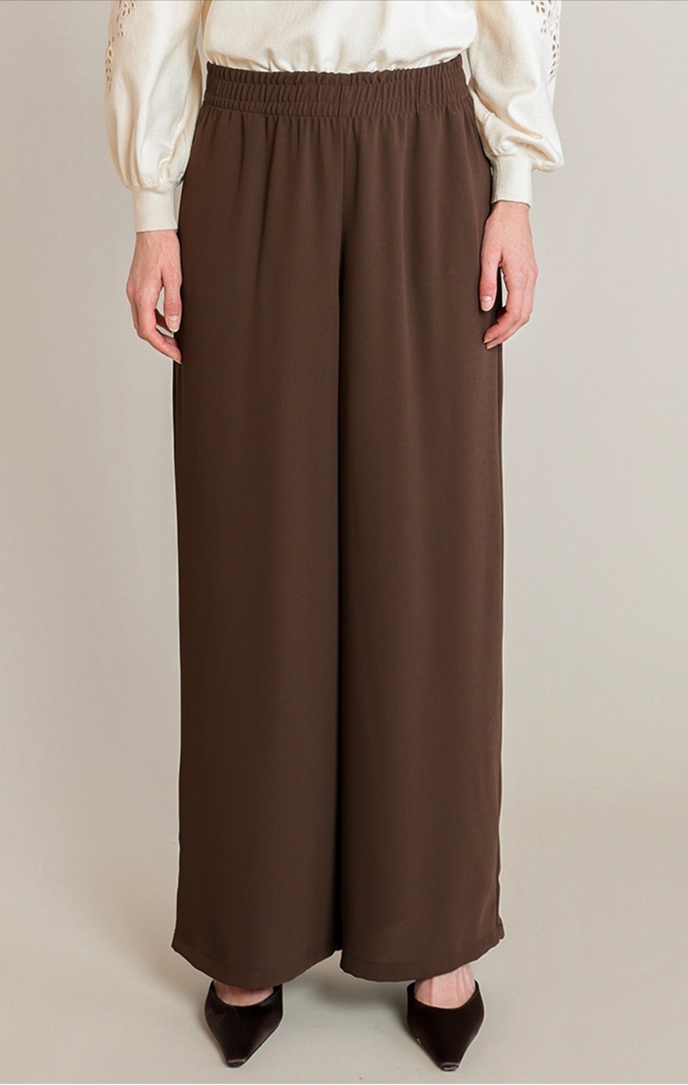 Black Tape Wide Leg Pull On Pants Brown